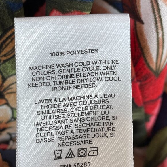 Express Womens Large Floral V Neck Blouse Roll Tab Sleeve Collarless Shirt - Picture 4 of 8